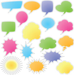 Fototapeta premium Universal communication icons with various colorful thought cloud shapes design vector