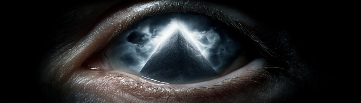 Close-up art of illuminati eye symbolism in a dark mysterious setting