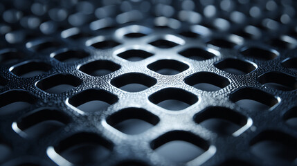 Close-up of a metal mesh with a hexagonal pattern
