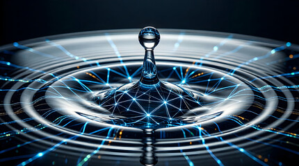 Artificial intelligence ripple effect creating a digital neural network - abstract technology concept