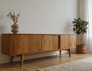 木製収納と観葉植物