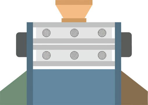 Flat vector illustration of an industrial machine with a top-loading hopper and two levels of perforated screens.
