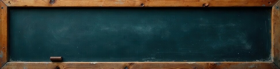 Rubbed-out dirty chalkboard; visible wood frame , writing, classroom