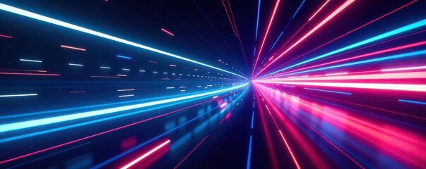 Swirling neon blue and red streaks; futuristic speed , light speed, energy