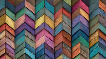 Abstract chevron pattern with vibrant colors, showcasing a dynamic design and modern aesthetic. The arrangement is visually stimulating and evokes a sense of movement. 