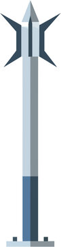 Futuristic geometric polearm with a spiked head and a metallic blue and grey shaft.
