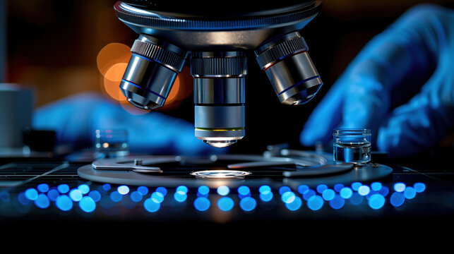 Laboratory microscope close-up of scientific research scenes