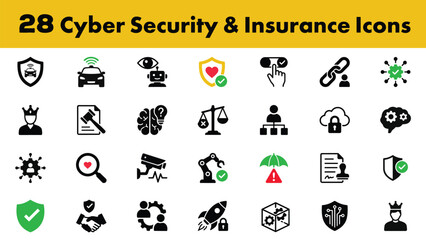 Cyber security and insurance solid icon set in eps format for download high quality professional detailed modern elegant stylish clean crisp