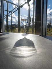 陽光が注ぐ窓辺のグラスと美しい影