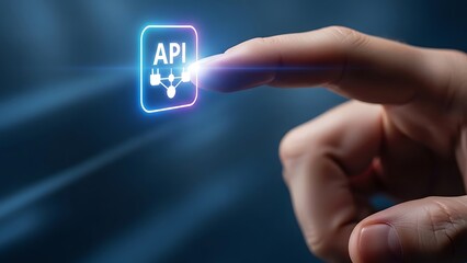 person interacting with glowing api icon on finger  application programming interface  technology concept