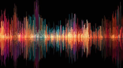 A vibrant digital sound wave visualized with colorful lines against a black background. The colorful lines form a dynamic and abstract design.