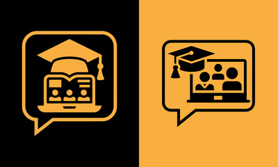 Digital Education and Online Learning Icons Representing Virtual Classrooms and Academic Achievement