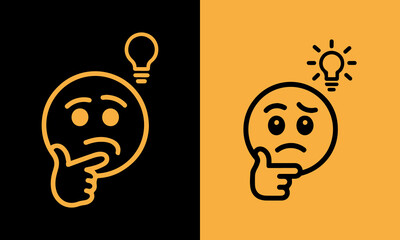 Thoughtful Emoji With Light bulb Icon Illustrating Idea Generation and Problem Solving, Split Screen Design