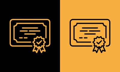 Minimalist line art icon of a certificate or diploma with a verification seal representing achievement and education