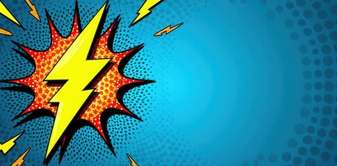 Blue & yellow halftone comic book background with lightning bolt explosion , background, energy