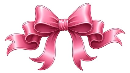 Vibrant pink ribbon bow on white background for decoration