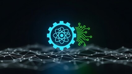 technology concept with gear and circuit board on network background  science and engineering