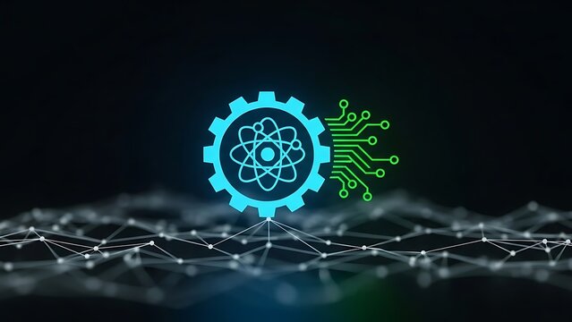 technology concept with gear and circuit board on network background science and engineering - Powered by Adobe