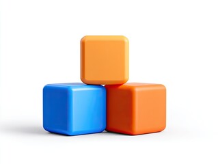 Three colorful, rounded cubes stacked in a pyramid shape against a plain white backdrop