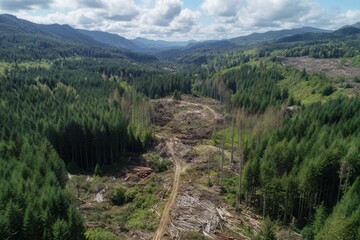 Aerial View of Deforested Area Surrounded by Lush Green Forest
