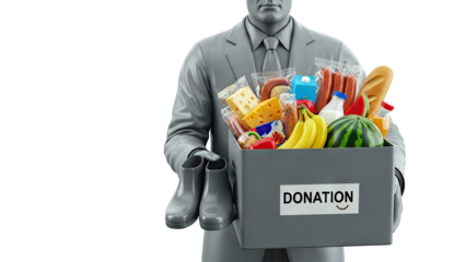 Man holding a donation box filled with groceries
