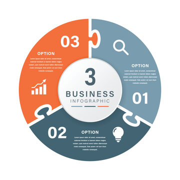 3 Part Circular Business Infographic with Puzzle Segments and Icons