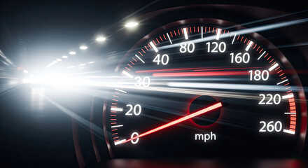 Fototapeta premium A speedometer with a needle pointing towards 220 mph.