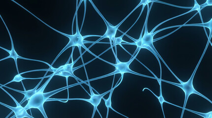 Glowing blue neurons interconnected by synapses against a dark background, illustrating neural networks and brain activity in a digital or scientific visualization