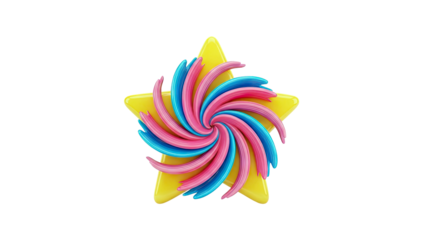 Yellow Star with Pink and Blue Swirling Pattern