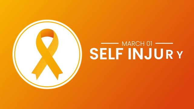 Self-Injury Awareness Day, March 1st, Orange Ribbon Symbol Animation for Mental Health Support