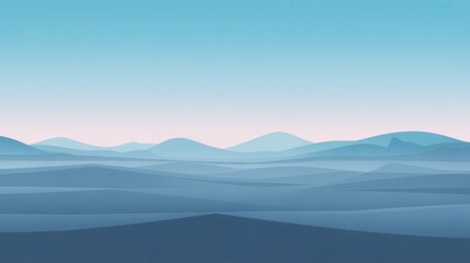 Obraz premium Minimalist layered mountain range landscape in cool blue tones