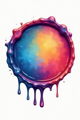 Abstract colorful paint drip circle sticker Vector illustration , white, liquid