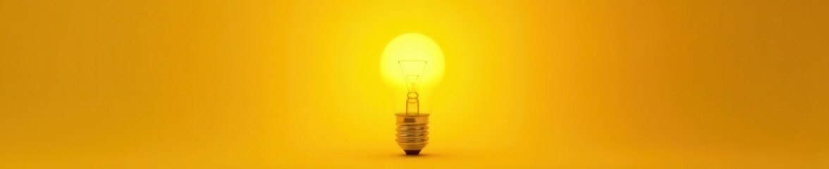Glowing light bulb, yellow background; illuminating ideas , brain, future, growth