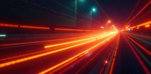 Glowing orange light streaks, dynamic motion blur effect , luminous, car light trail, light streak