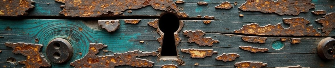 Intricate keyhole, aged wood texture Close-up , treasure, brown