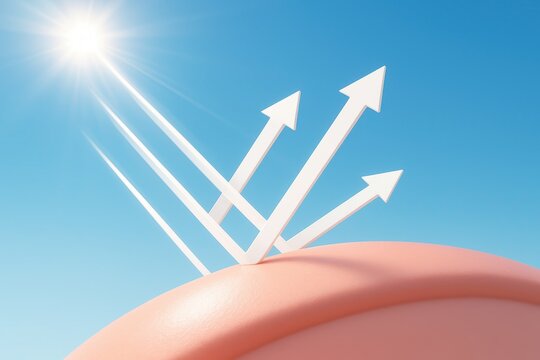 Sun's Reflection: A striking illustration depicts sunlight's interaction with the skin, symbolized by arrows, highlighting the concept of protection from the sun's rays.