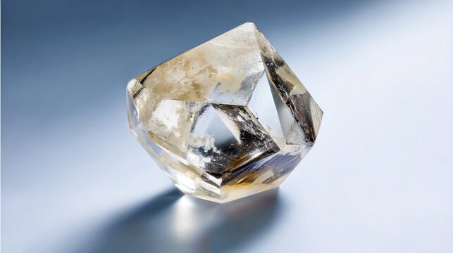 condoning. A naturally formed icosahedral crystal mineral, refracting geometric light in soft natural lighting against a clean background. STEM education sheets.
