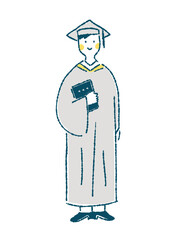 アカデミックガウンを着て立つ男性のイラスト