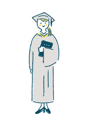 アカデミックガウンを着て立つ女性のイラスト
