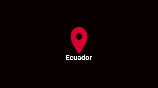 Abstract Ecuador map location pin animation. Country location pin pointer icon animated on black background, GPS location tracking animation. 4K video	
