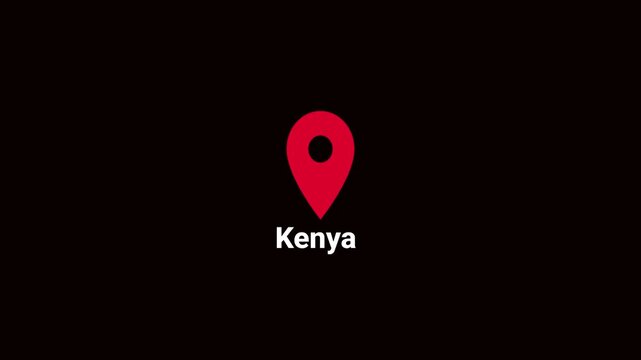 Abstract Kenya map location pin animation. Country location pin pointer icon animated on black background, GPS location tracking animation. 4K video	
