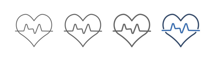 
outline icon set heart disease with heart and heartbeat design