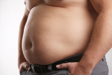 Naklejka premium Cortisol promoting fat storage, particularly in the abdominal area.