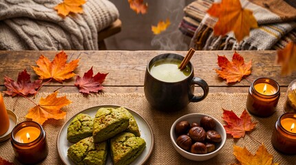 Cozy Autumn Vibes: Warm Drinks, Scones & Falling Leaves
