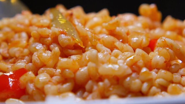 closeup of bulgur rice on a plate 