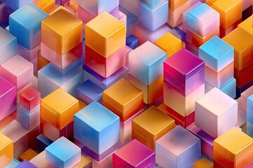 Fototapeta premium Rendered composition showcasing a collection of colorful, glossy, stacked 3D cubes