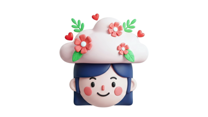 Cute 3D Character with Flower and Heart Hat