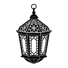 Obraz premium Black and white ramadan lantern silhouette vector with ornate islamic floral pattern for logo and emblem creation