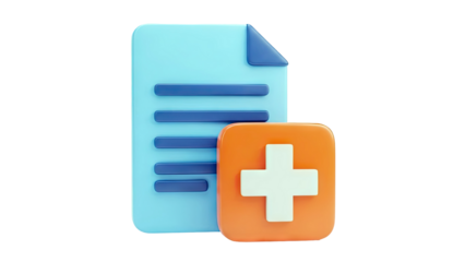 3D Icon: Medical Document and Plus Symbol