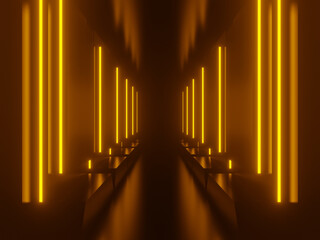 Fototapeta premium 3D black tunnel with golden neon lights